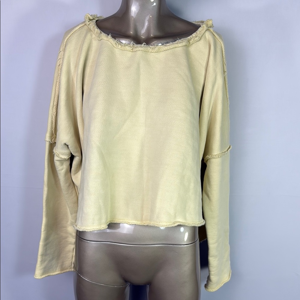 FREE-EST Oversized Pale Yellow/ Green Sweatshirt boho Women's Top